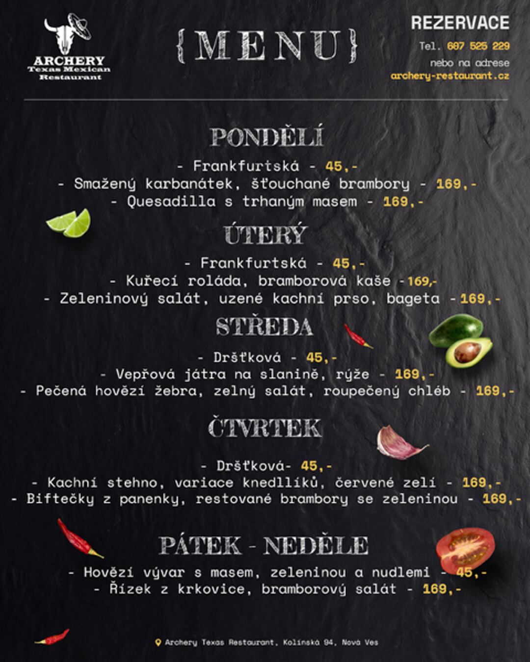 Aktuální týdenní nabídka Archery restaurant