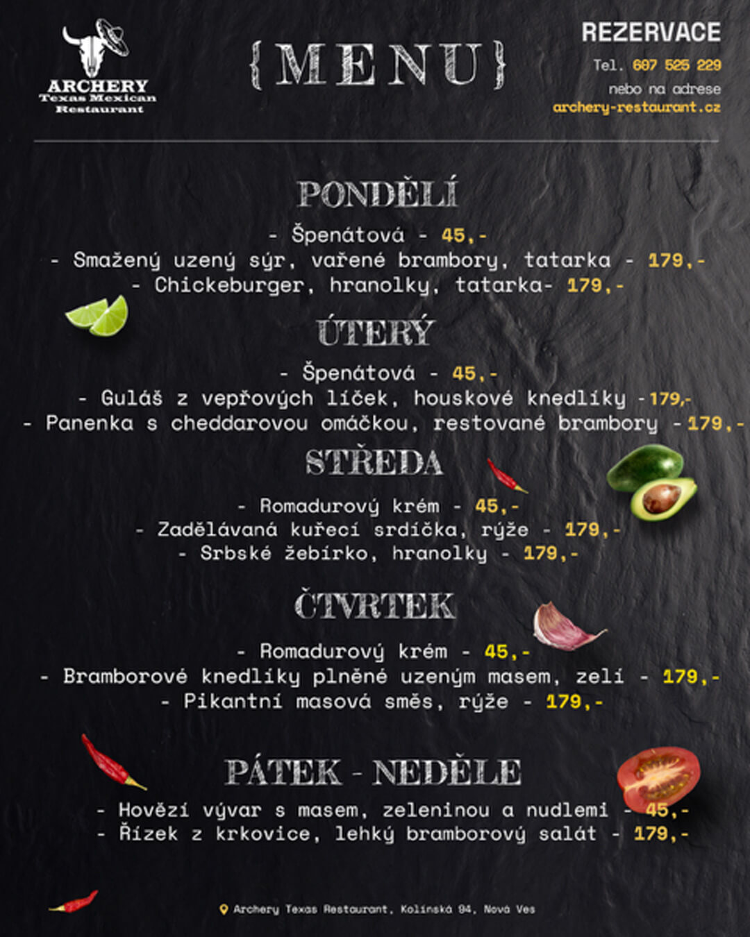 Aktuální týdenní nabídka Archery restaurant