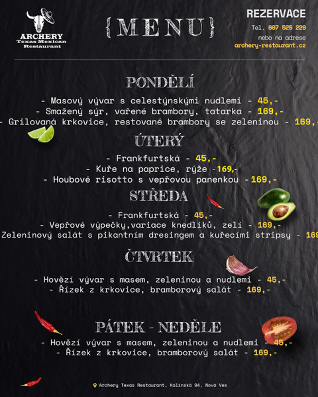 Aktuální týdenní nabídka Archery restaurant
