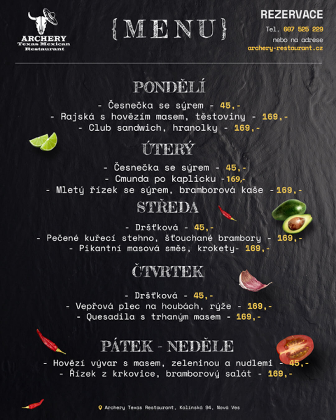 Aktuální týdenní nabídka Archery restaurant