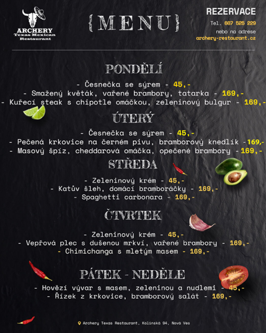 Aktuální týdenní nabídka Archery restaurant