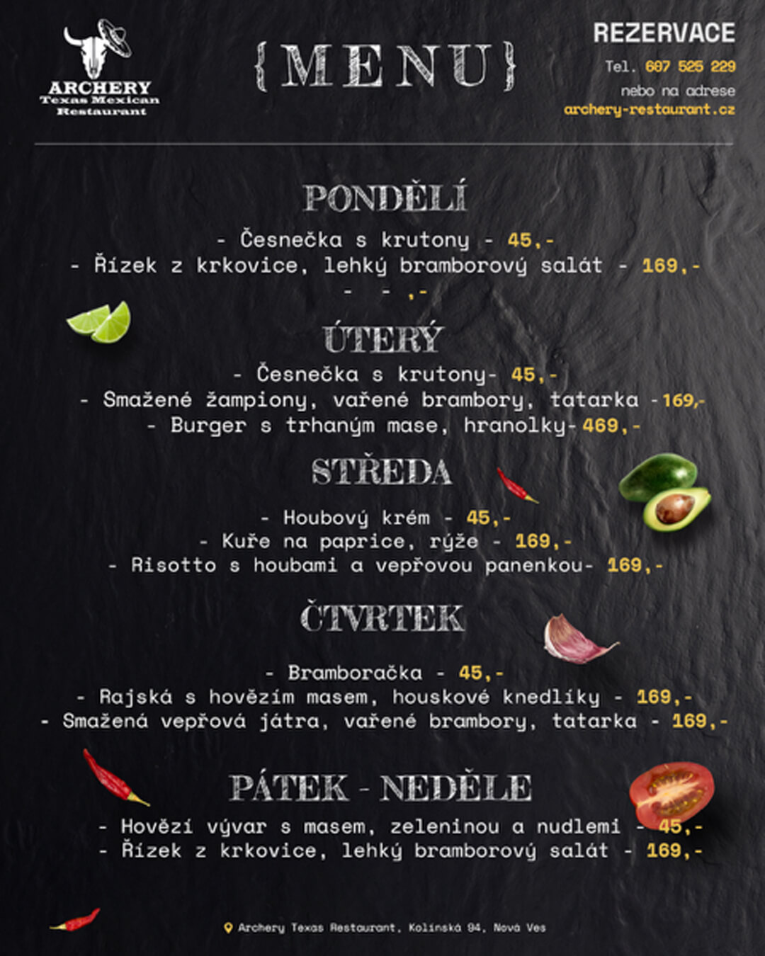 Aktuální týdenní nabídka Archery restaurant